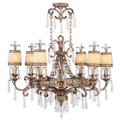 Lustre classique / traditionnel à 6 lumières avec détails en cristal Perot