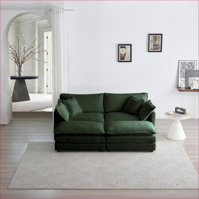 Canapés modulaires | Ensemble de 4 pièces 4 pièces | 2 repose-pieds | Pour le salon cinéma maison | Vert | Chenille