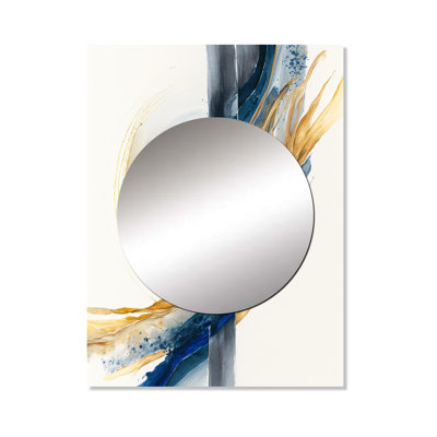 Varad Blue And Gold Swirl Abstract V - Abstract Spirals Wall Mirror, Blue Decorative Mirror, Printed Metal Art