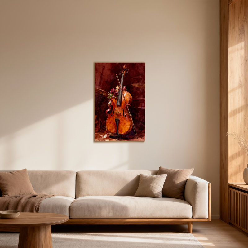 Violoncelle de Noël avec fleurs et ruban, H 40 po x l 28 po