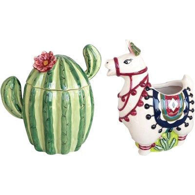 Ensemble de bols à sucre et à cactus sur le thème des cactus, mignon et pratique pour l'heure du café et du thé.