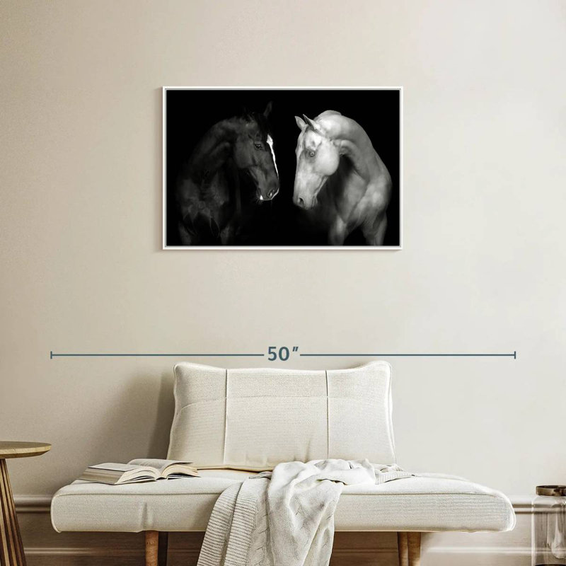 Chevaux monochromes, Cadre flottant blanc, 31 po x 21 po