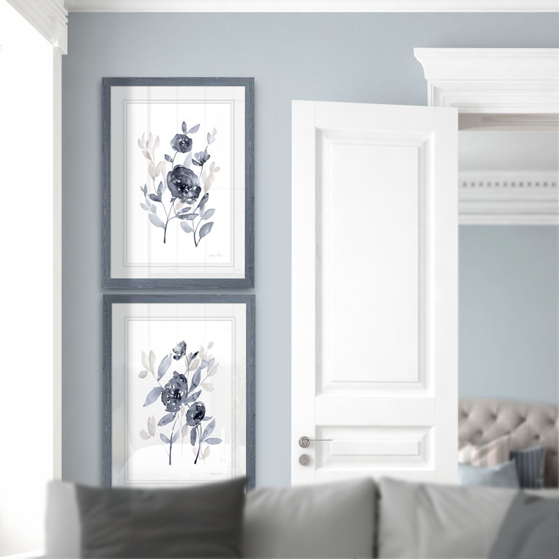 Pivoines en gris - ensemble de 2 reproductions d'art encadrées, H 20 po x l 16 po, Impression encadrée avec passe-partout