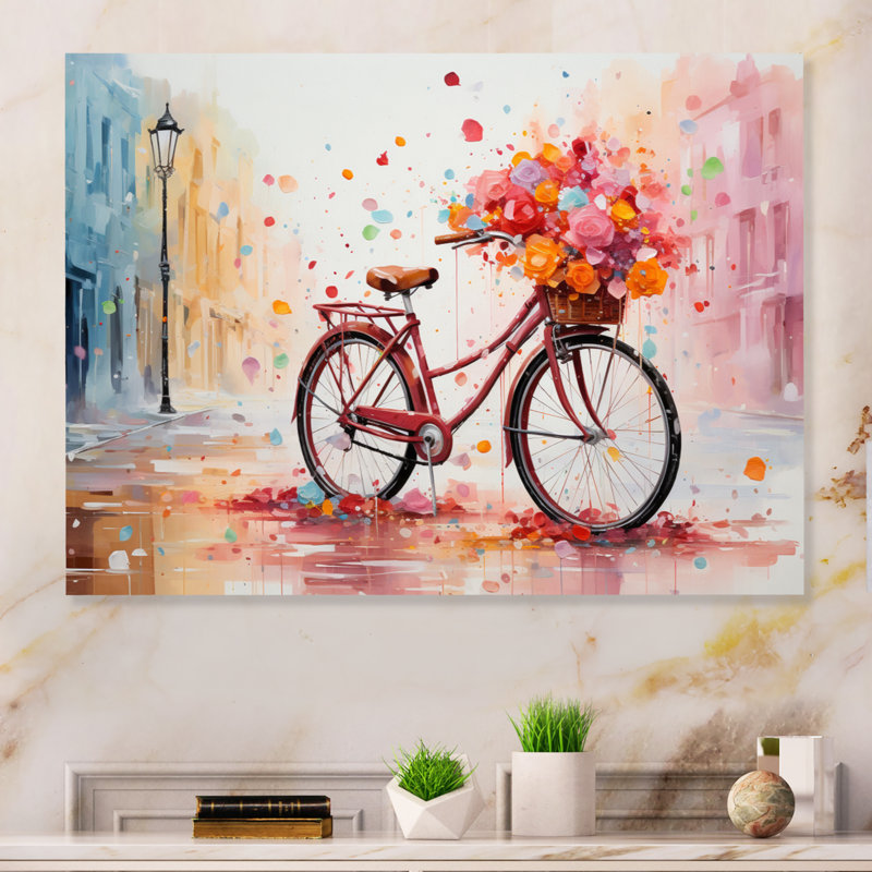 Vélo pédalant, souvenirs, pointillisme, impression sur métal, H 12 po x l 20 po