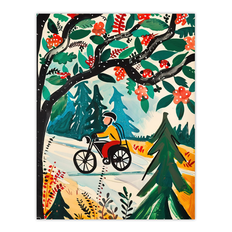Man on Bike Mountains Simple Painting Wall Art Print