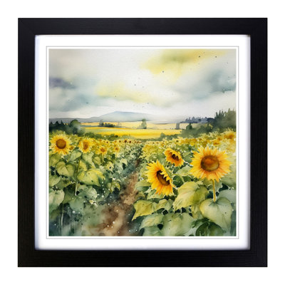 Sunflower Field Watercolour No.1 - Framed Print