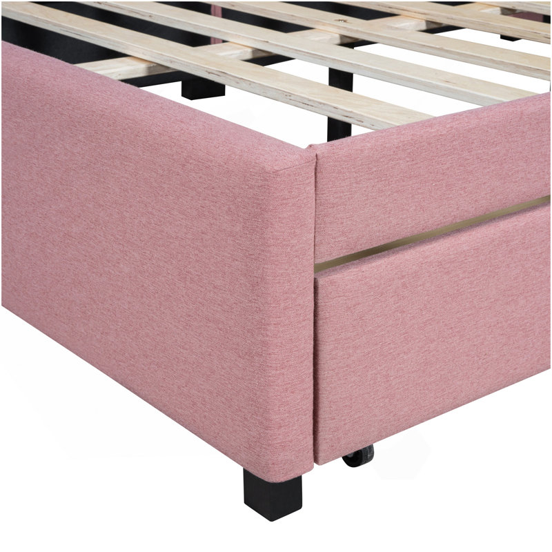 Lit de jour double rembourré avec cadre de canapé-lit avec 2 tiroirs de rangement, Rose