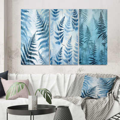 «Blue Fern Fond», 3 pièces sur toile
