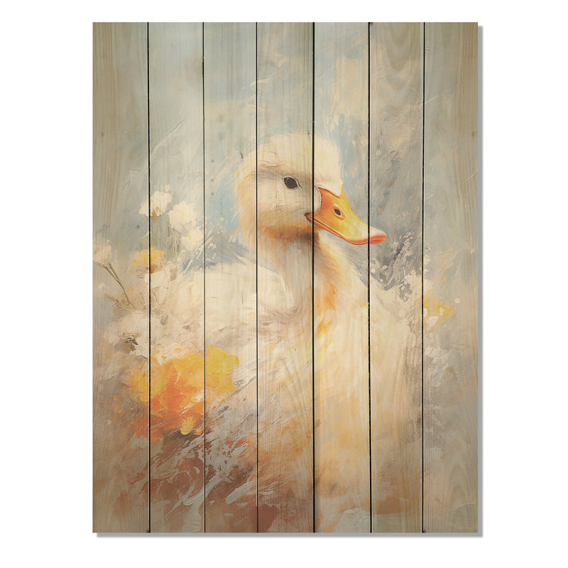 Élégance à plumes de canard blanc et jaune - animal canard sur bois, H 20 po x l 10 po