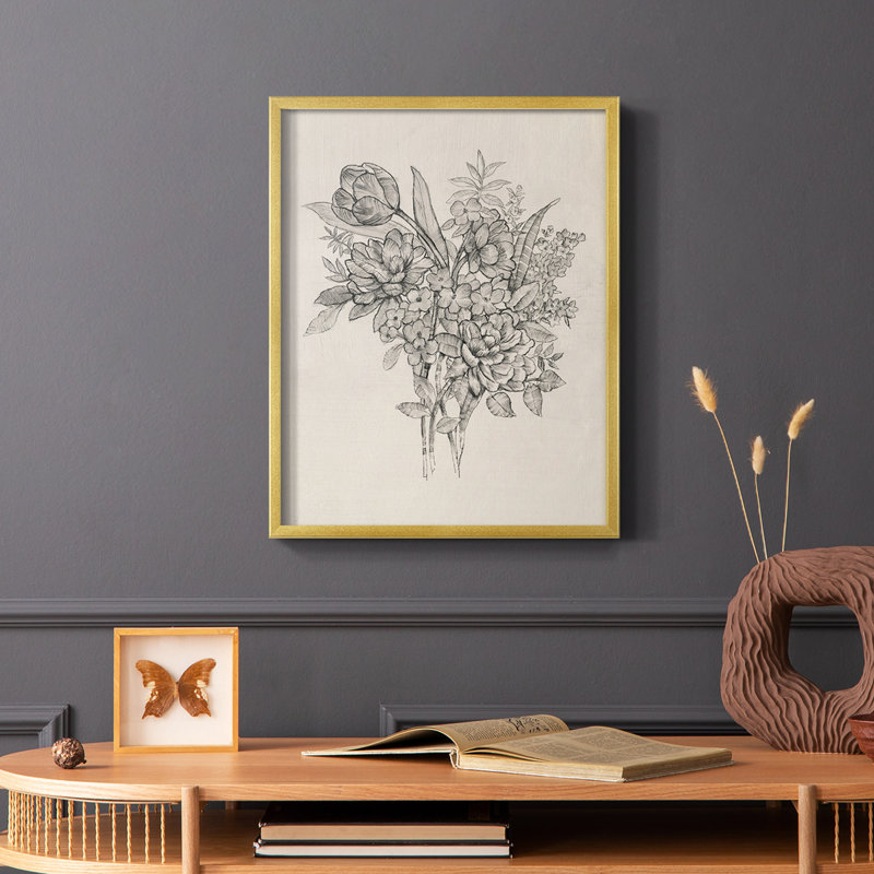 Floral Bouquet I, reproduction encadrée - bois massif, H 20 po x l 16 po, Or