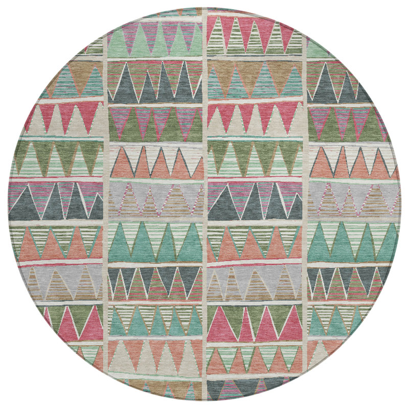 Machine Washable Indoor/Outdoor Husby ACN2205 Geometric Rug, Round 8'