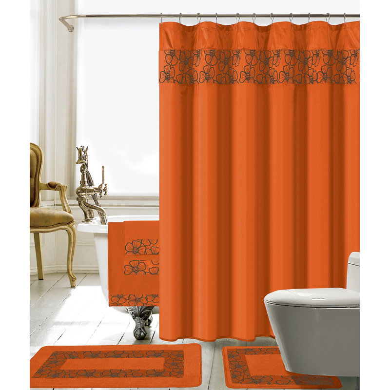 Sanches Floral Shower Curtain, Orange