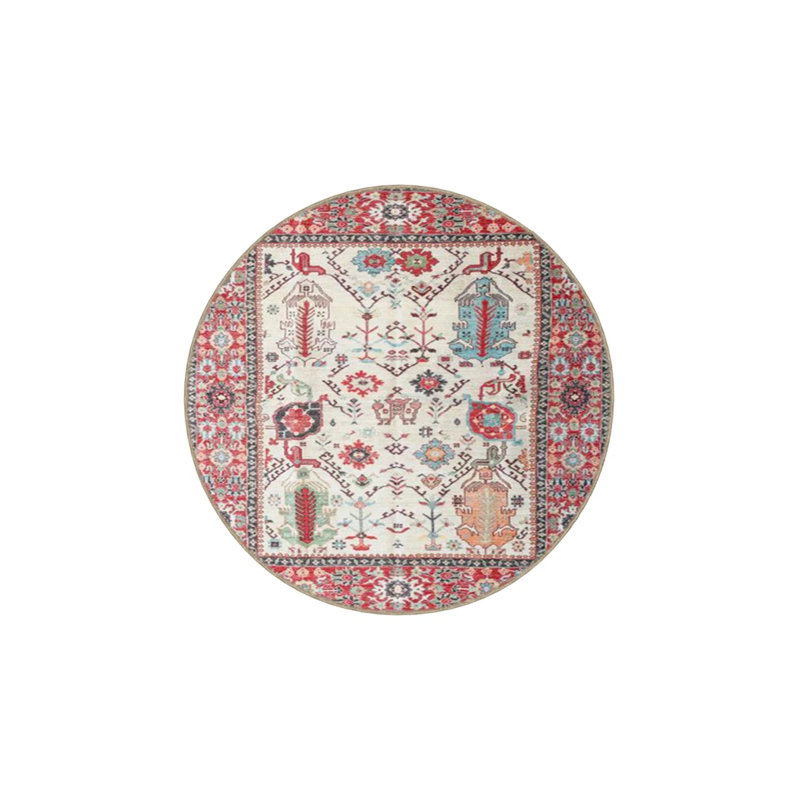 Bordered Rectangular Botanical Patterned Woven Base Carpet And Washable Carpet, Rectangle 3'4" x 6'7"
