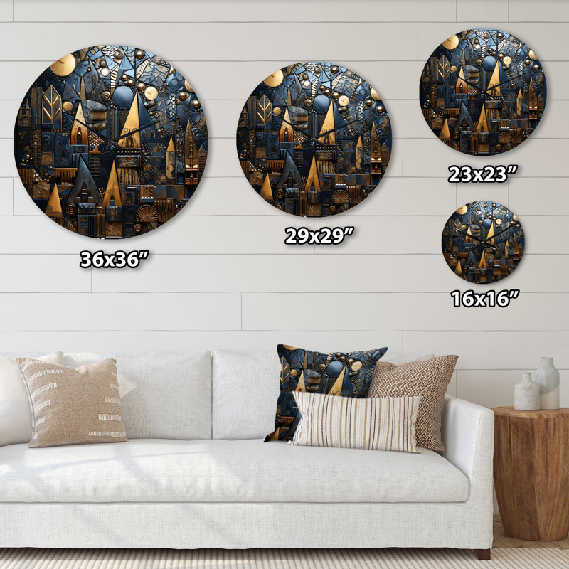Horloge murale paysage urbain 3D avec château en or et bleu rétro, Moyenne