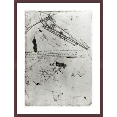 Diagram of a flying machine and steering device fol. 824v from the Codex Atlanticus by Leonardo da Vinci -Framed Giclee Print