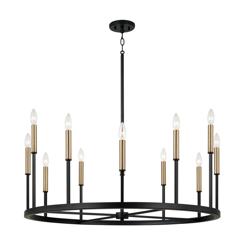 36" W x 24" H 12-Light Ring Chandelier in Matte Espresso with Clear Glass and Interchangeable Espresso and Brass candle sleeves