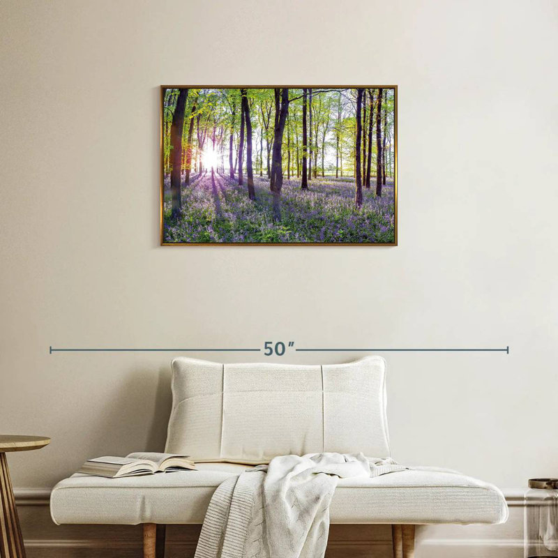 Bluebells and sunrise, Cadre flottant doré, 31 po x 21 po