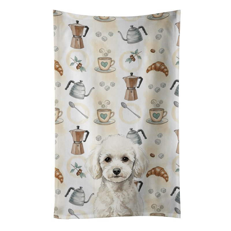 Toy White Poodle Coffee Bar Kitchen Towel, Toy White Poodle