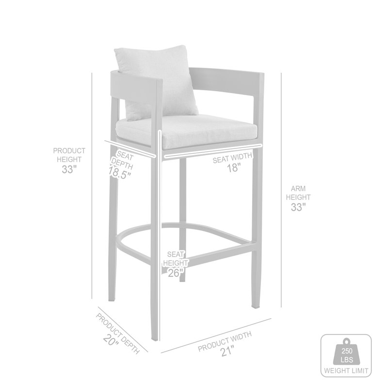 Tabouret de bar d'extérieur à hauteur de comptoir Volker en aluminium avec coussins gris - ensemble de 3, 26"