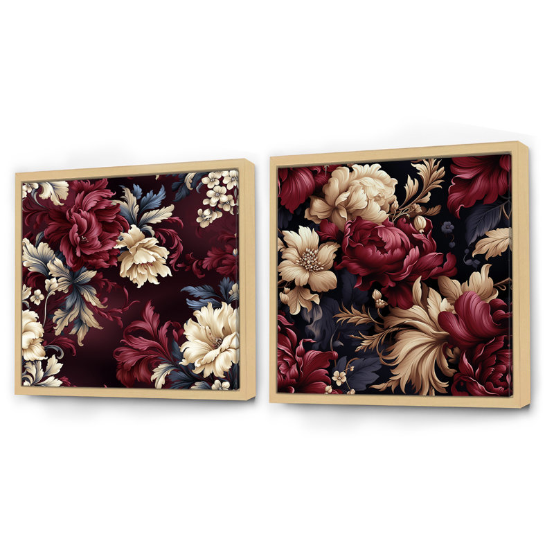 Ellesmere - Ensemble de 2 collages floraux carrés, H 30 po x l 61 po, Cadre flottant brun