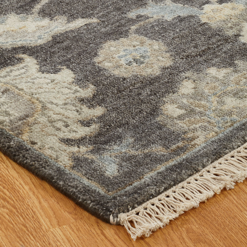 Predmore Hand Knotted Wool Oriental Area Rug in Gray, Rectangle 10' x 14'
