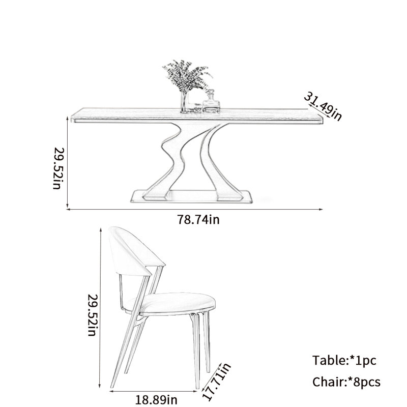 Ensemble de salle à manger rectangulaire Modern Luxury Light 78,74 po x l 31,49 po