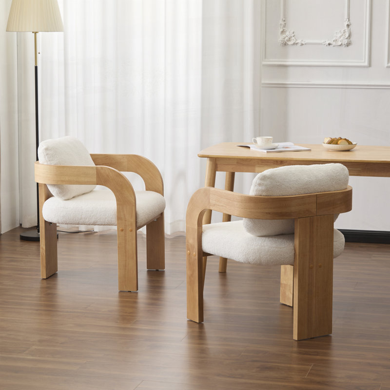 Fauteuil avec cadre en bois massif, Naturel, Blanc