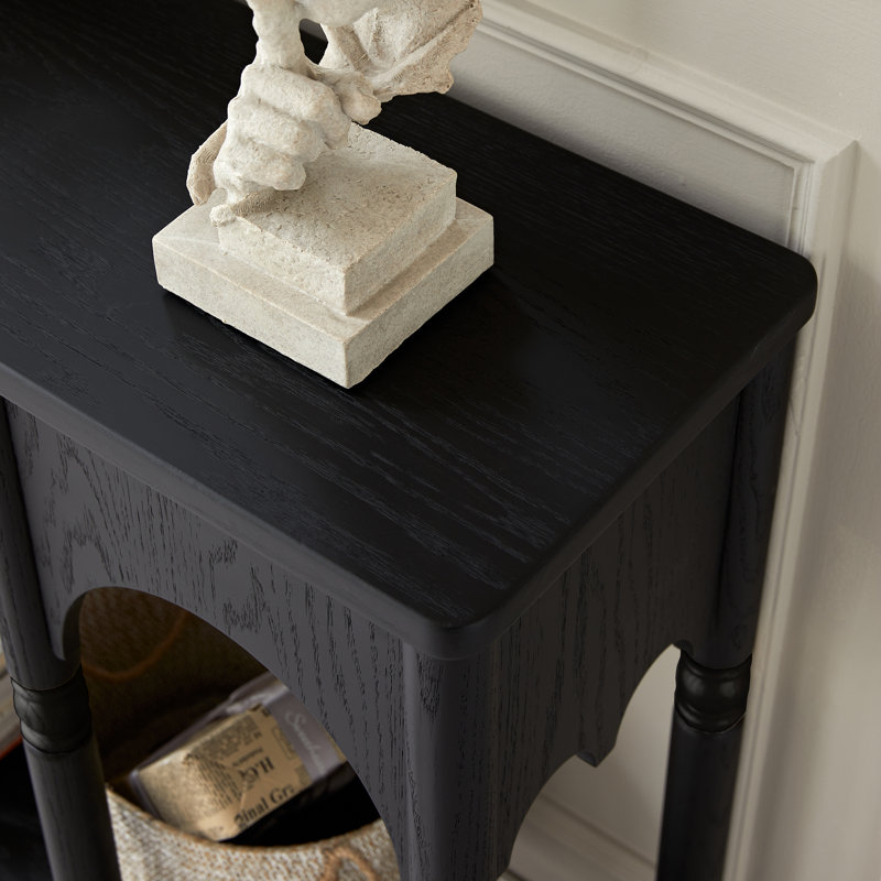 Solid Wood Console Table with Storage, 35.4" H x 39.37" W x 12.6" D, Black