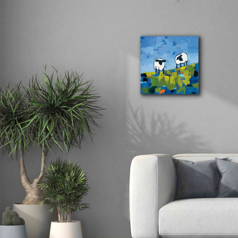 Deux moutons - peinture sur toile tendue, H 18 po x l 18 po x P 0,75 po