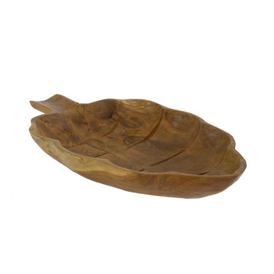 Plateau à feuilles de teck - 15,5 po x 10 po x 2,5 po - bois de teck