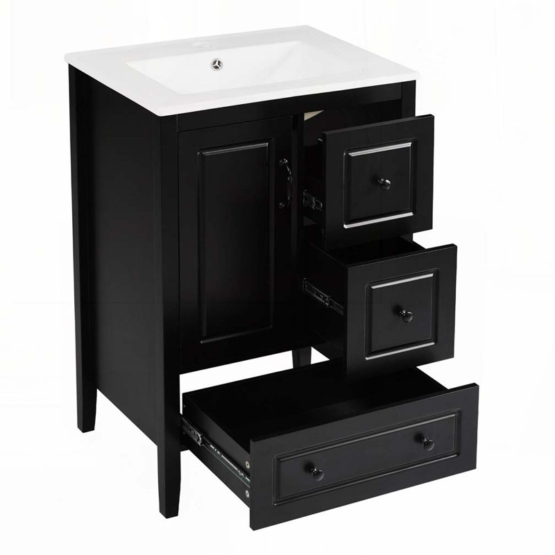 Meuble-lavabo avec lavabo, armoire et tiroirs, Noir