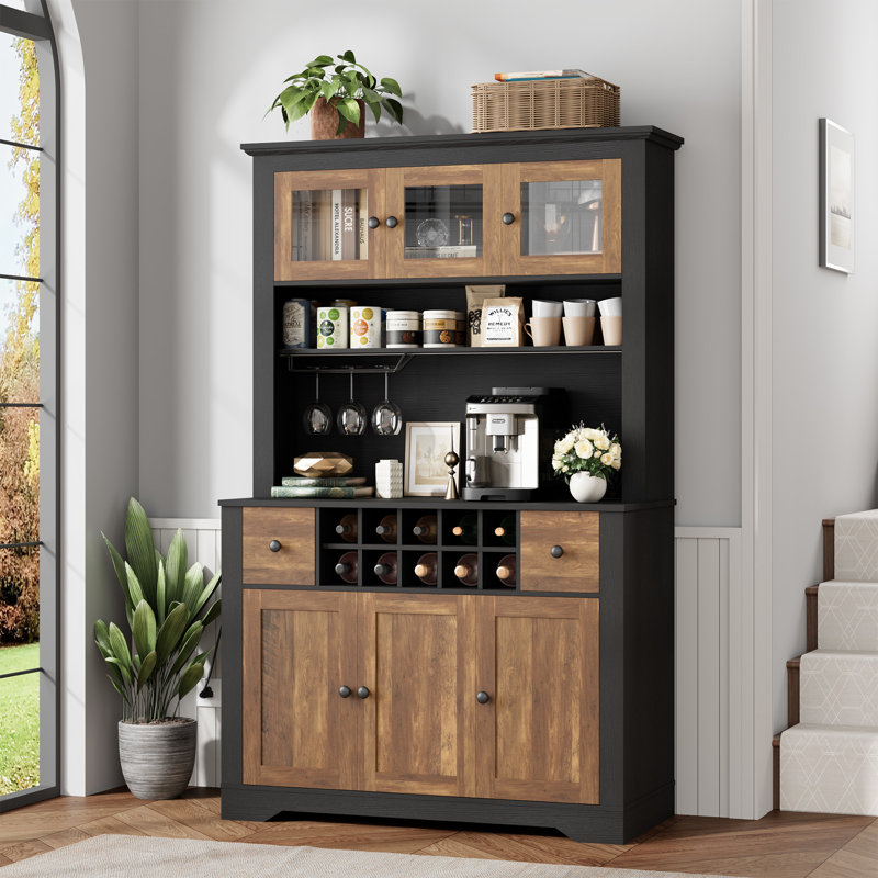 68" Pantry Cabinet with LED Light & Charging Station, Kitchen Pantry Storage Cabinet with Countertop, Large Kitchen Hutch with Storage Drawers & Adjustable Shelves for Dining Room, Living Room