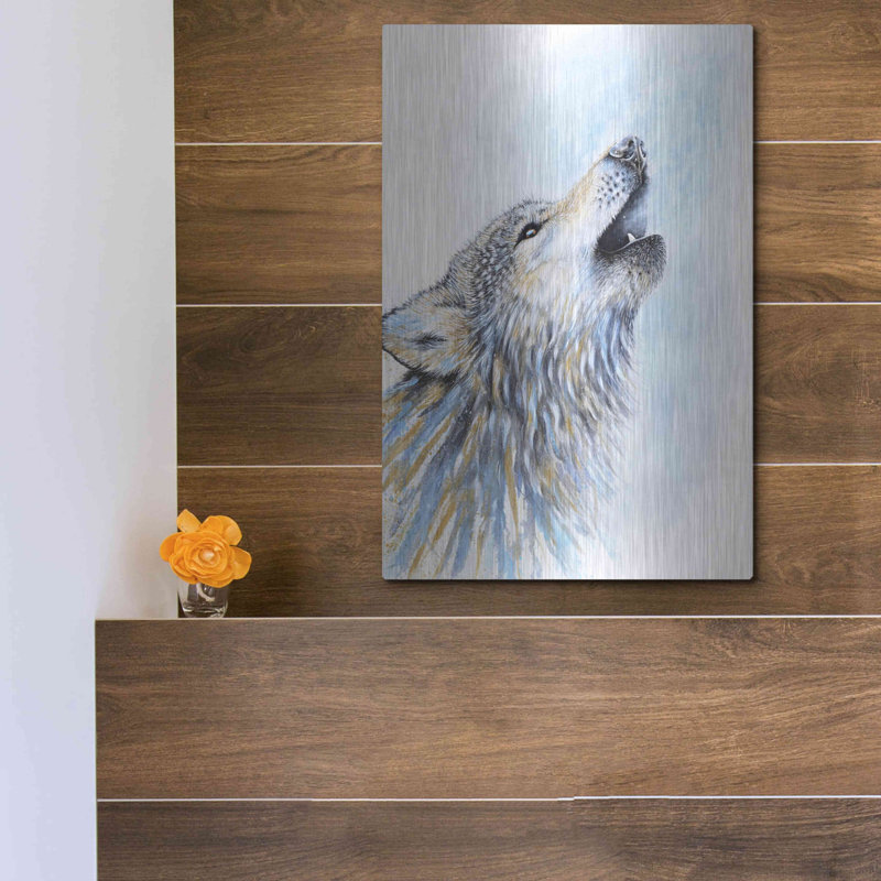 Art luxueux «Howling Wolf» par Michelle Faber, M Howling Wolf par - Peinture sur, L 12 po x H 16 po