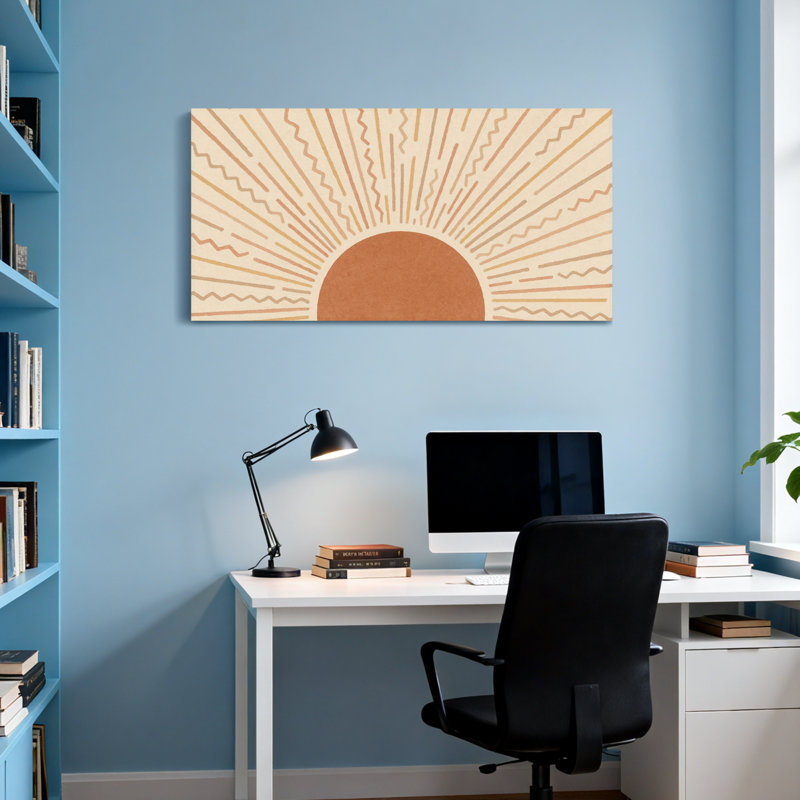 Motif Sunburst tendance avec des tons chauds et des rayons géométriques, H 24 po x l 48 po