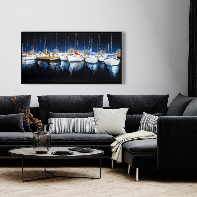«Evening at the marina» - Toile encadrée transport panoramique