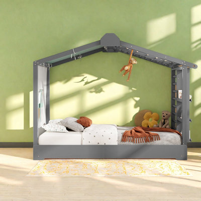 Lits gigognes de rangement, structure en bois en forme de maisonnette pour lits jumeaux, chambre d'enfant moderne