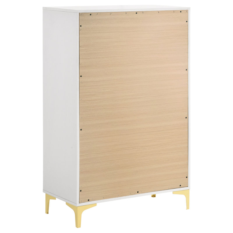 Paulk Piece Bedroom Set, White, California King, 5 Pcs: Dresser; Mirror; Bed; Nightstand; Chest