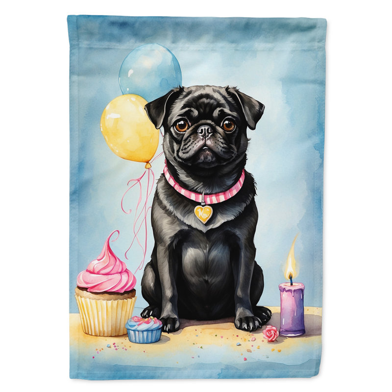 Drapeau «Happy Birthday House», Pug noir