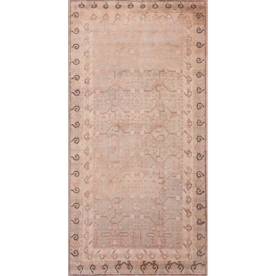 Antique Khotan Wool Ivory Beige Cream White Hand Knotted Pile East Turkestan Rug