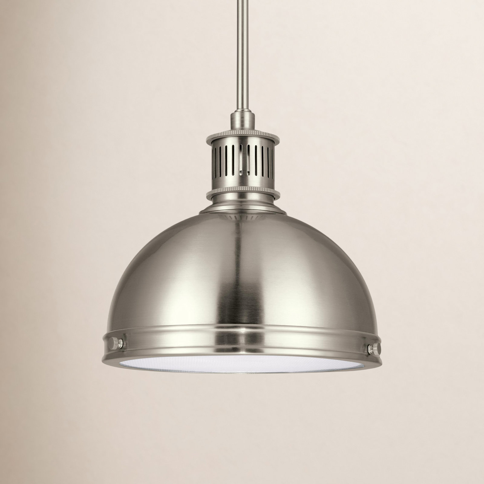 Single Light Glass Dimmable Pendant, Brushed Nickel, No