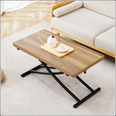 Table élévatrice multifonctionnelle moderne avec plateau en panneau de fibres à densité moyenne de 0,8 po d'épaisseur et pieds en métal noir, polyvalente et polyvalente