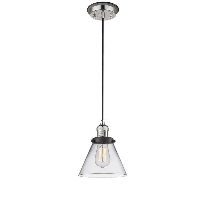 Hardman 1 - Light Single Pendant, Clear, 10" H x 8" W x 8" D, Polished Nickel with Matte Black accents