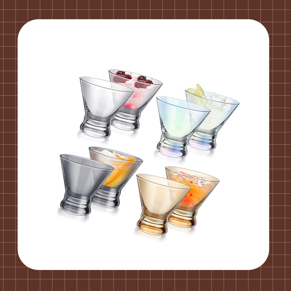 JoyJolt Hue Colored Stemless Martini Glasses - Set of 6 Colored Stemless  Cocktail Glassware - 7 oz