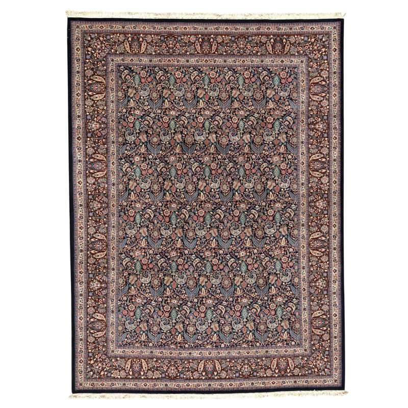 Tapis bleu marine et vin de haute qualité noué à la main