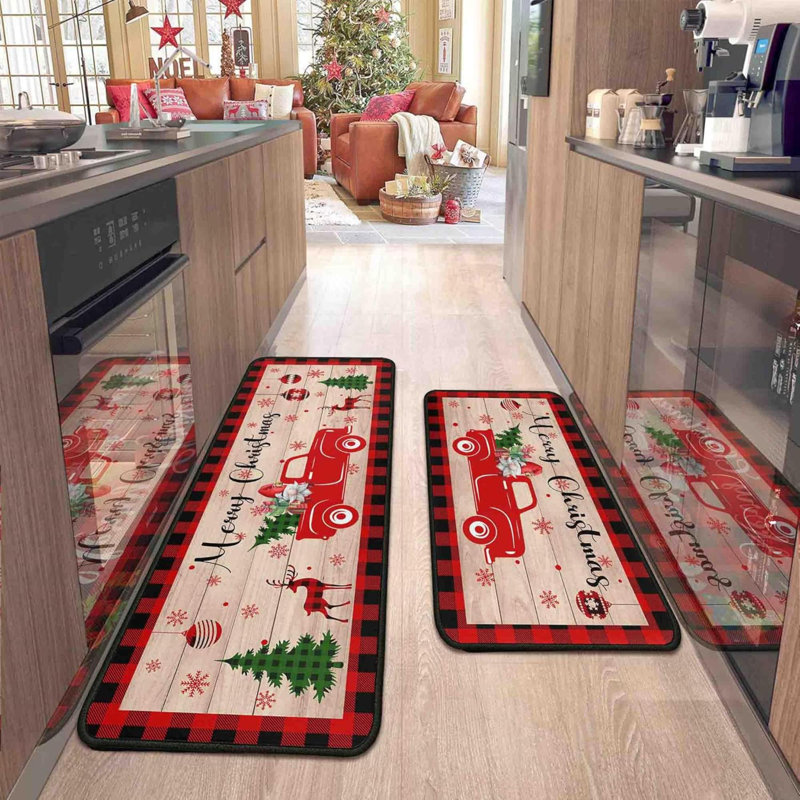 2 tapis de cuisine et tapis de Noël pour tapis de sol antidérapant Merry Christmas Kitchen Decor