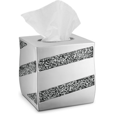 Dwellza Silver Mosaic Square Tissue Box Cover