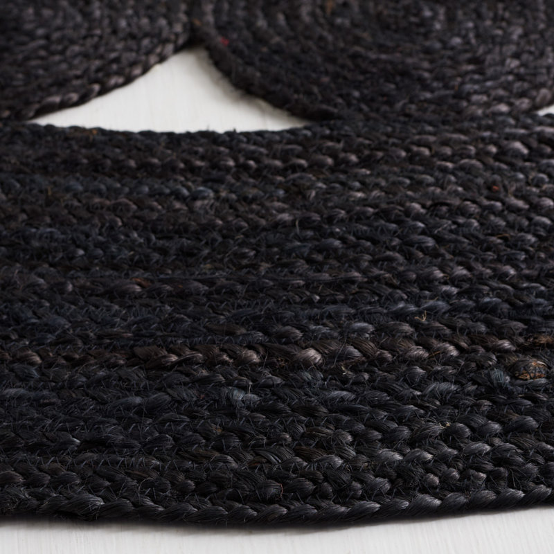 Tapis de couleur unie en jute tissé à la main en fibres naturelles Johna, Rond 11 pi