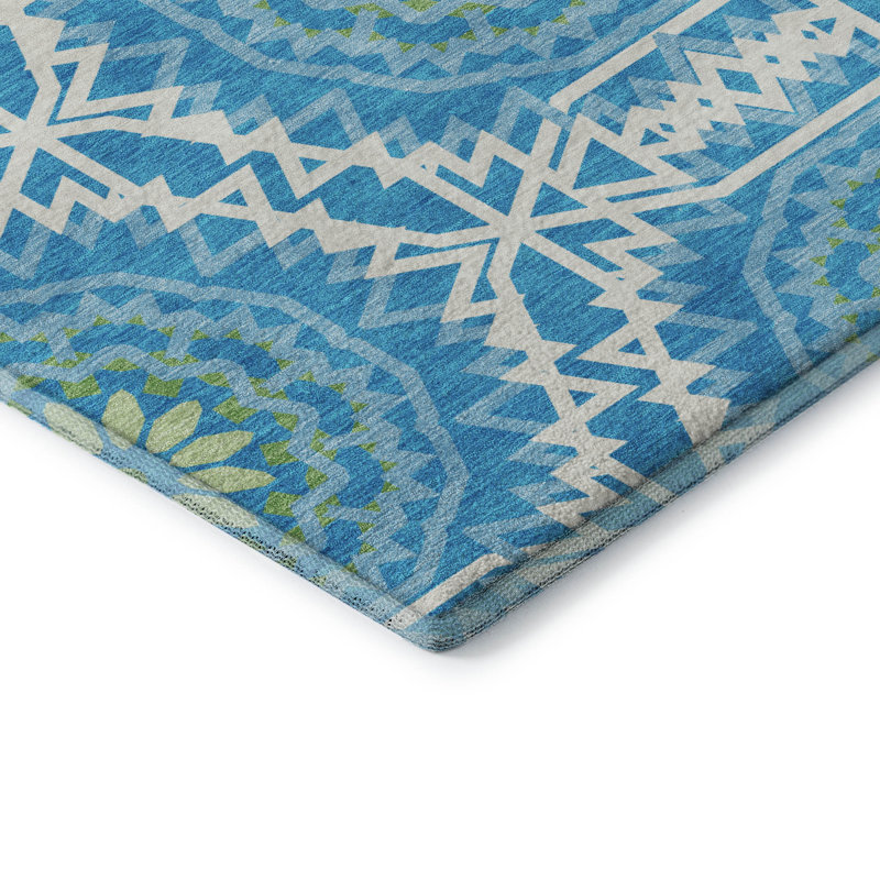 Tapis bleu Cerrito lavable à la machine de qualité supérieure, Rectangle 10 pi x 14 pi