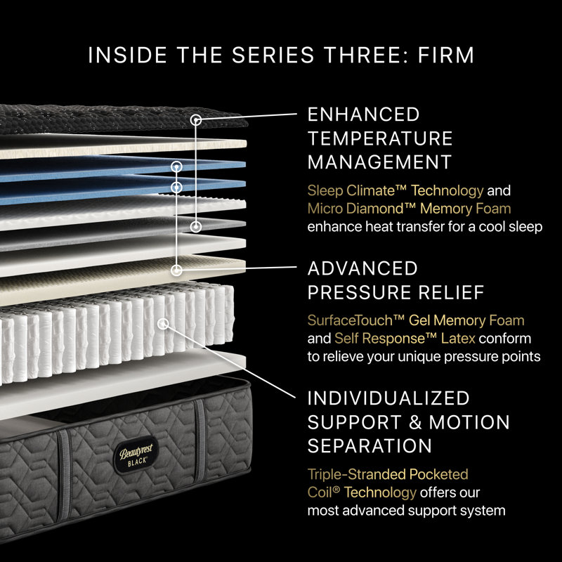 Black Series Three Firm Tight Top 15" Mattress, Queen