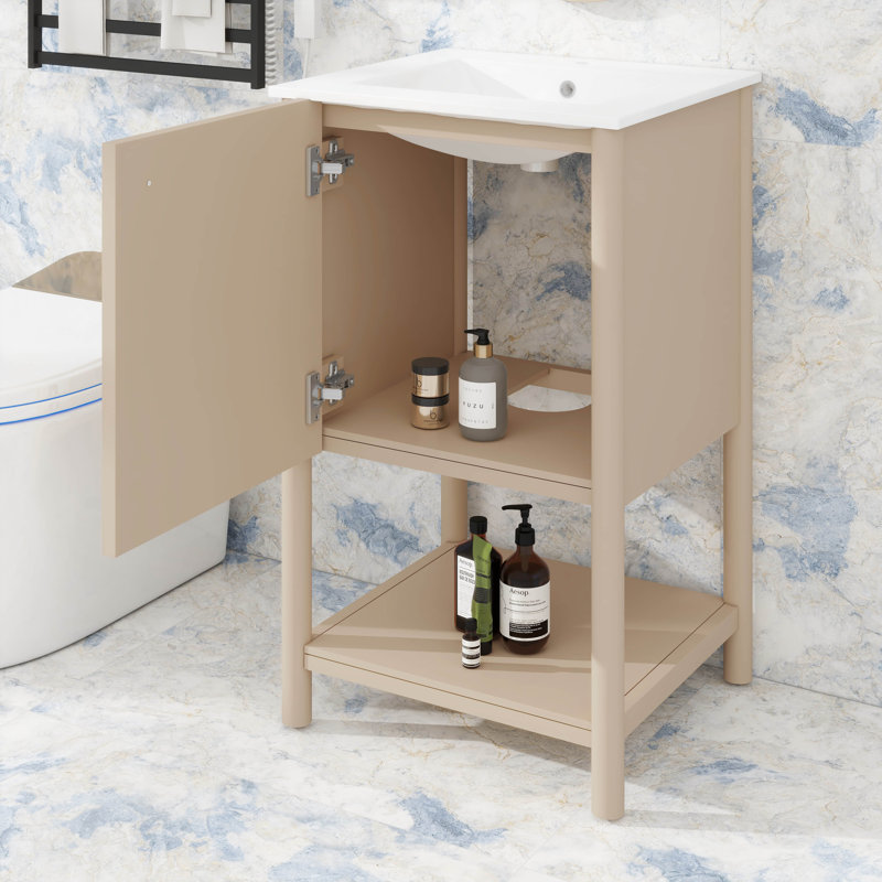 Petit meuble-lavabo 20 "avec lavabo en céramique, tablette inférieure ouverte